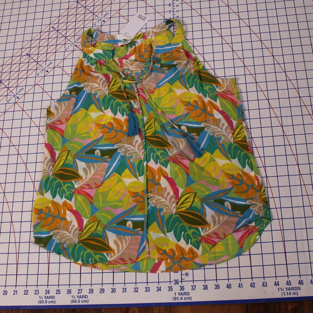 NWT Rose + Olive Sheer Tropical Print Sleeveless Summer Blouse, Large - Picture 5 of 10